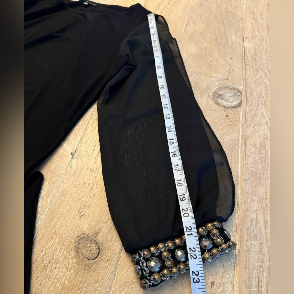 Tiana B. Long split sheer sleeve black cocktail dress with embellishments 12P - Picture 7 of 10